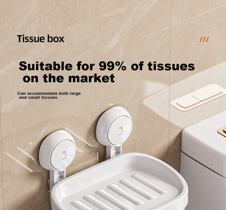 Taili Suction Cup Bathroom Tissue Box, Toilet Paper Holder, Wall-Mounted Storage Rack, Waterproof, No Drilling Required 5