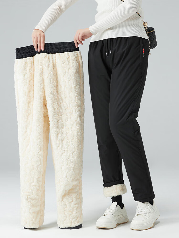 LangSha Thermal Pants Lamb Fleece Lined Thickened Winter Warmth Unisex Windproof Waterproof Outdoor Snow Pants Insulated Fleece Cotton Trousers 3