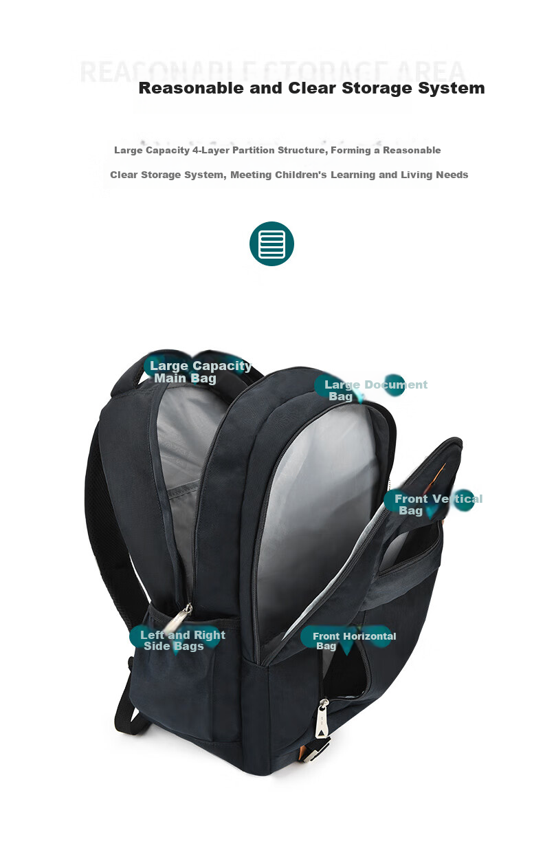 UNIVERSITY OF CAMBRIDGE Large Capacity Middle School Backpack for Boys And Girls, Multifunctional High School Backpack CA203 Black 4