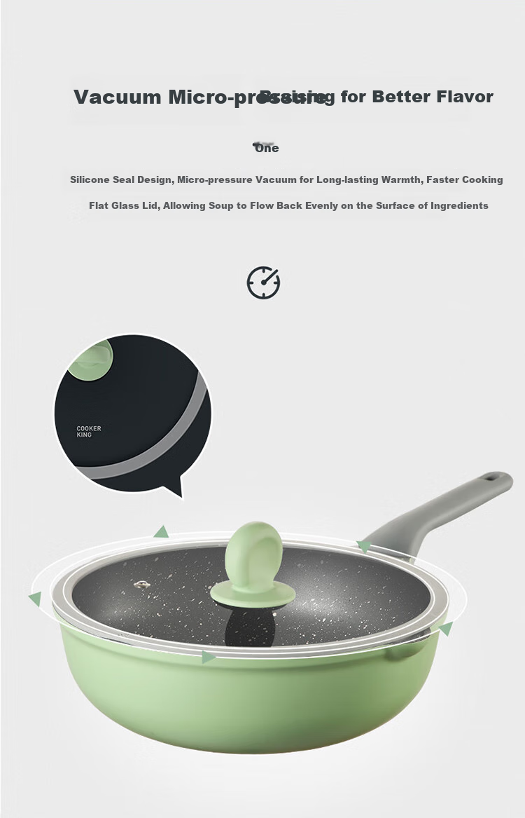 COOKER KING Cookware Set Non-Stick Wok Frying Pan Milk Pot Three-Piece Set Compatible with Induction Cooker Bamboo Green Stone B50045 6