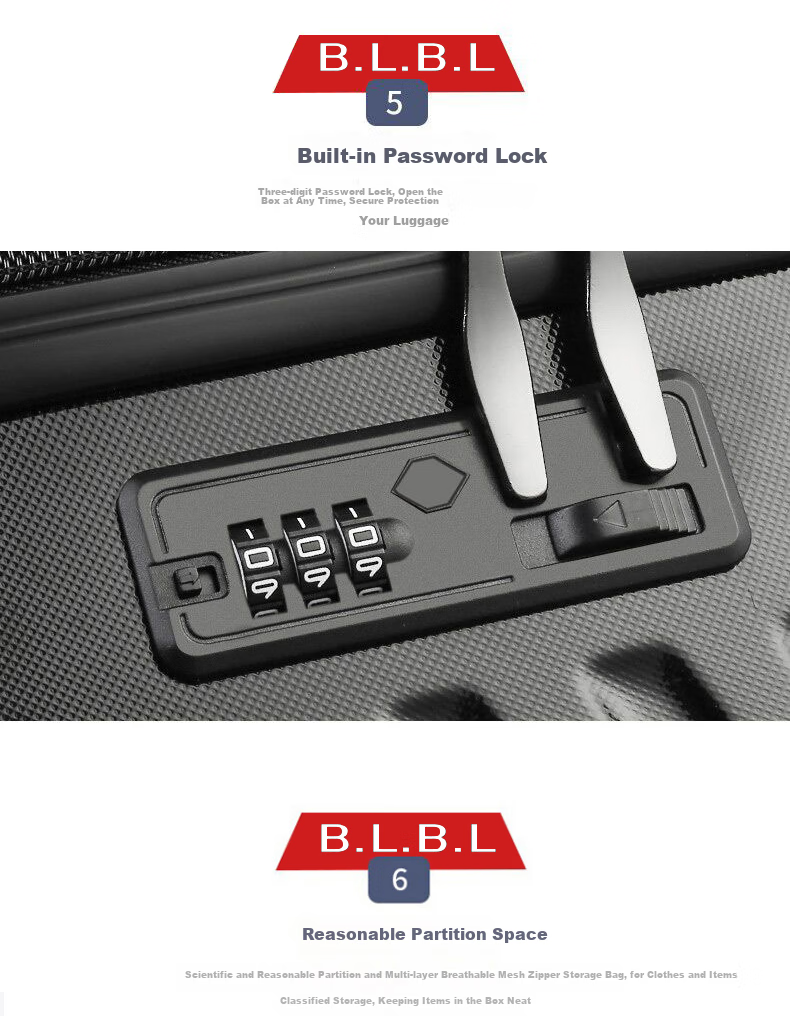 B.L.B.L Suitcase, Men's Student Travel Luggage, Trolley Case, Women's Spinner Wheels, Large Size, Password Lock, Leather Suitcase, 26 Inches, 6011 9