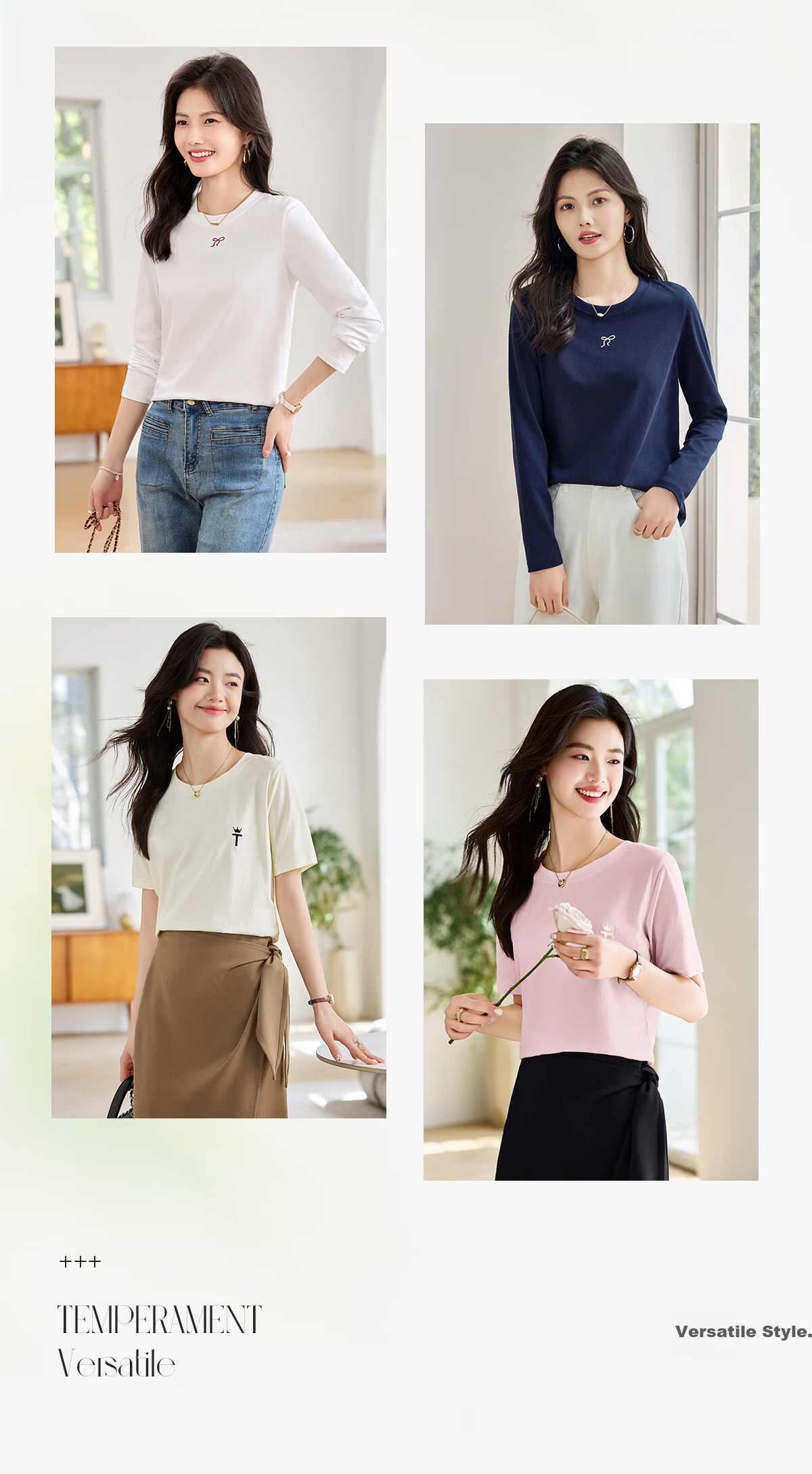 Taxiang Women's Short-Sleeve T-Shirt, Round Neck, Casual Versatile Embroidered Top, Ladies' T-Shirt, Simple Short-Sleeve Undershirt T143T1390 2