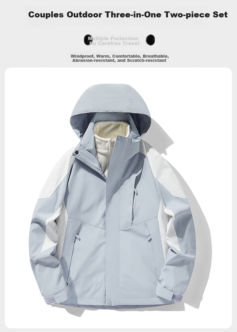 NASA MARVEL Jacket, Autumn And Winter Outdoor Coat, Three-In Hooded Detachable Couple's Mountaineering Suit, Khaki Color, Size L 3