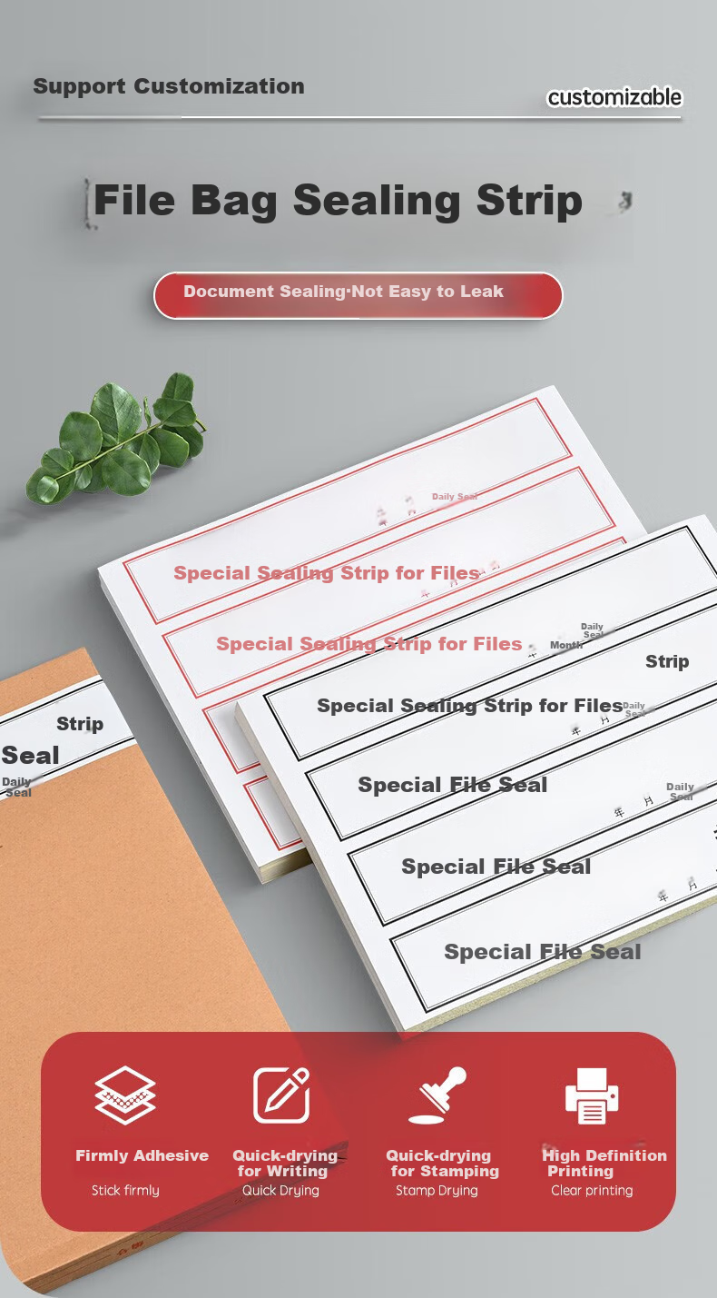 Taidang Self-Adhesive Black Letter Bold Seal Strip Document File Folder Seal, 295*52mm [10 Sheets 40 Strips] TA02411 1