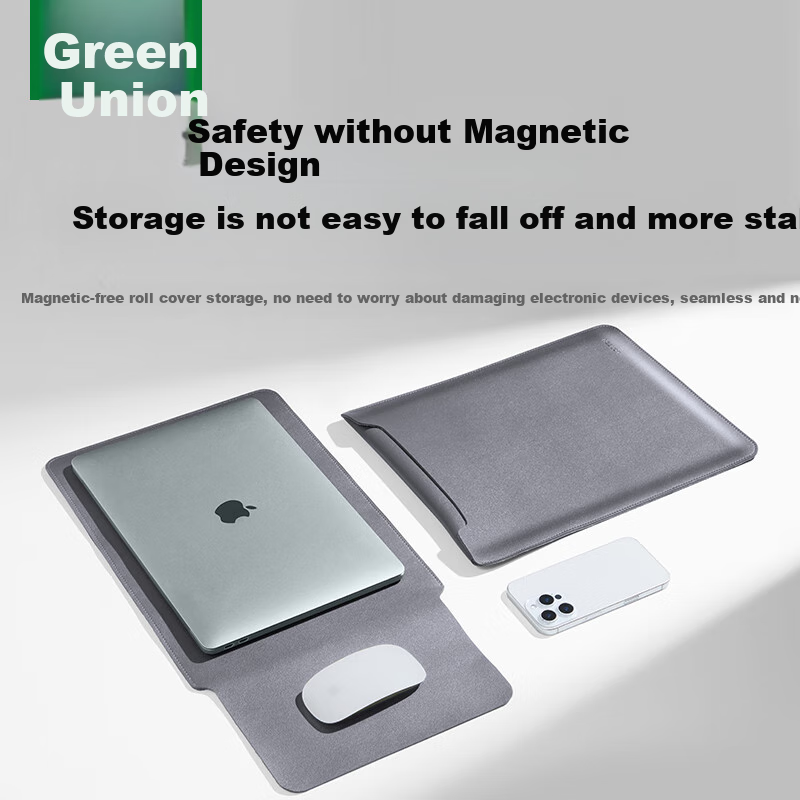 UGREEN Laptop Sleeve for 14-14.9 Inch Non-Magnetic Compatible with Apple MacBook Pro, Huawei, Lenovo, Xiaomi Laptops, Slim Protective Case Can Be Used As Mouse Pad, Gray
