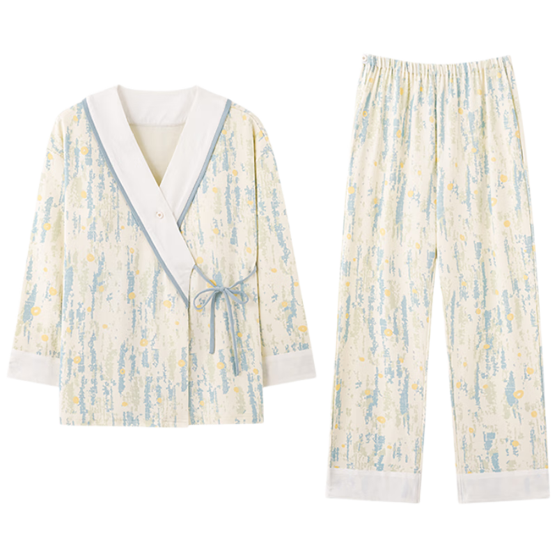 Aibaozi Maternity Postpartum Pajamas Spring and Autumn Pure Cotton Nursing Sleepwear with Chest Pads Ink Blue XXL M472