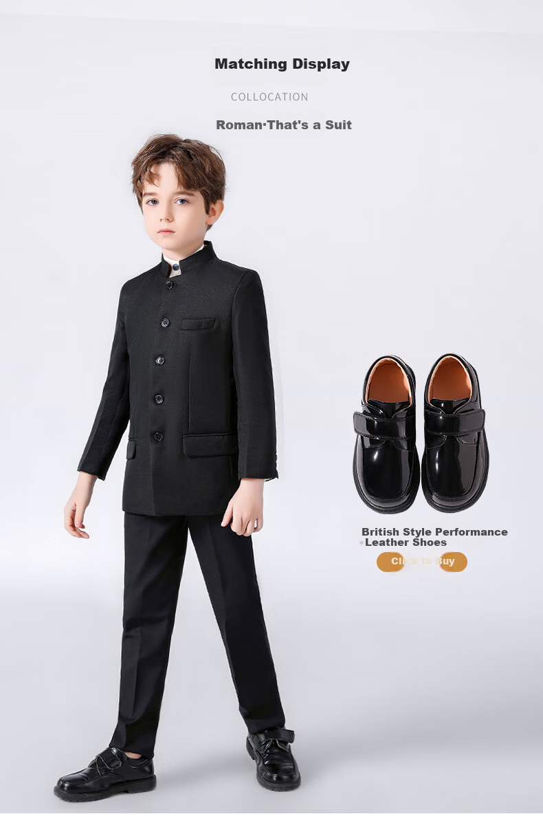 Luomeng Boys' Zhongshan Suit Student Outfit Chinese Style Children's Performance Suit Set, Black Zhongshan Suit Two-Piece Set, Size 110 6