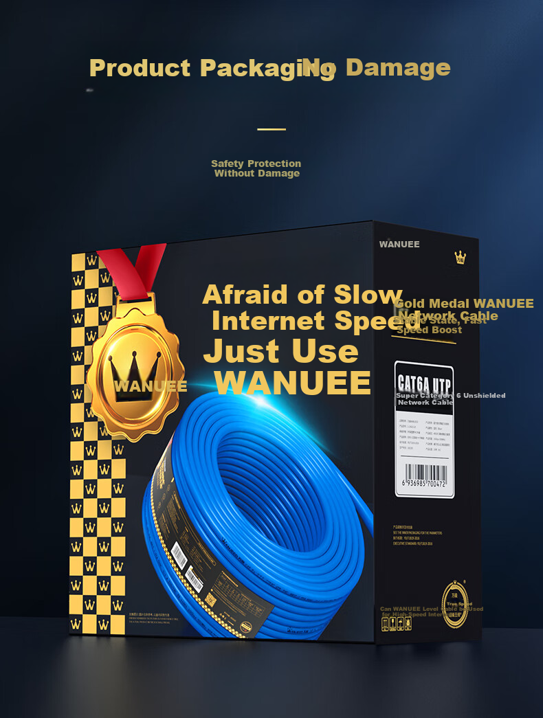 WANJEED CAT6A Unshielded Network Cable [National Standard 23AWG-0.57mm Oxygen-Free Pure Copper Core] 10 Gigabit High-Speed Network Engineering Home Wiring One Box of Cable 50 Meters Blue 15