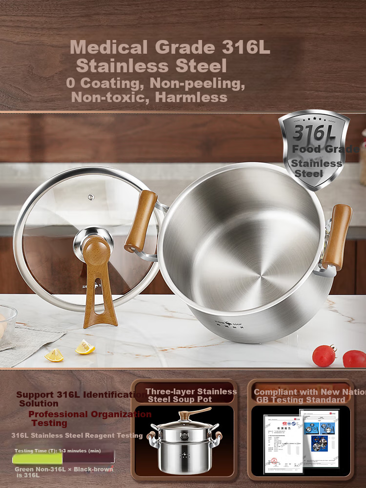 SSGP Tangguo 316L Stainless Steel Steamer Pot, Food-Grade Thickened Household Cooking Pot with Steamer Basket, 24cm, 38332 5