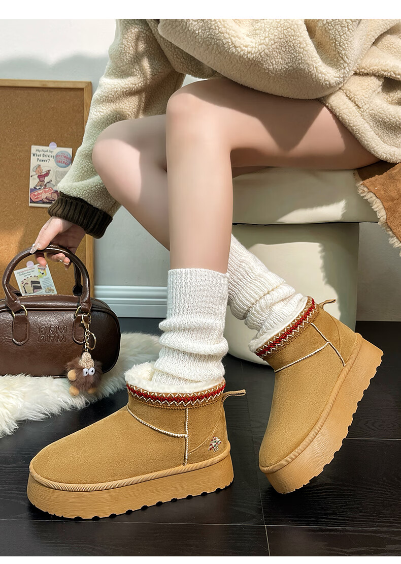Renben Women's Winter Snow Boots Fleece Lined Thickened Cold Resistant Short Boots Brown Size 36 3