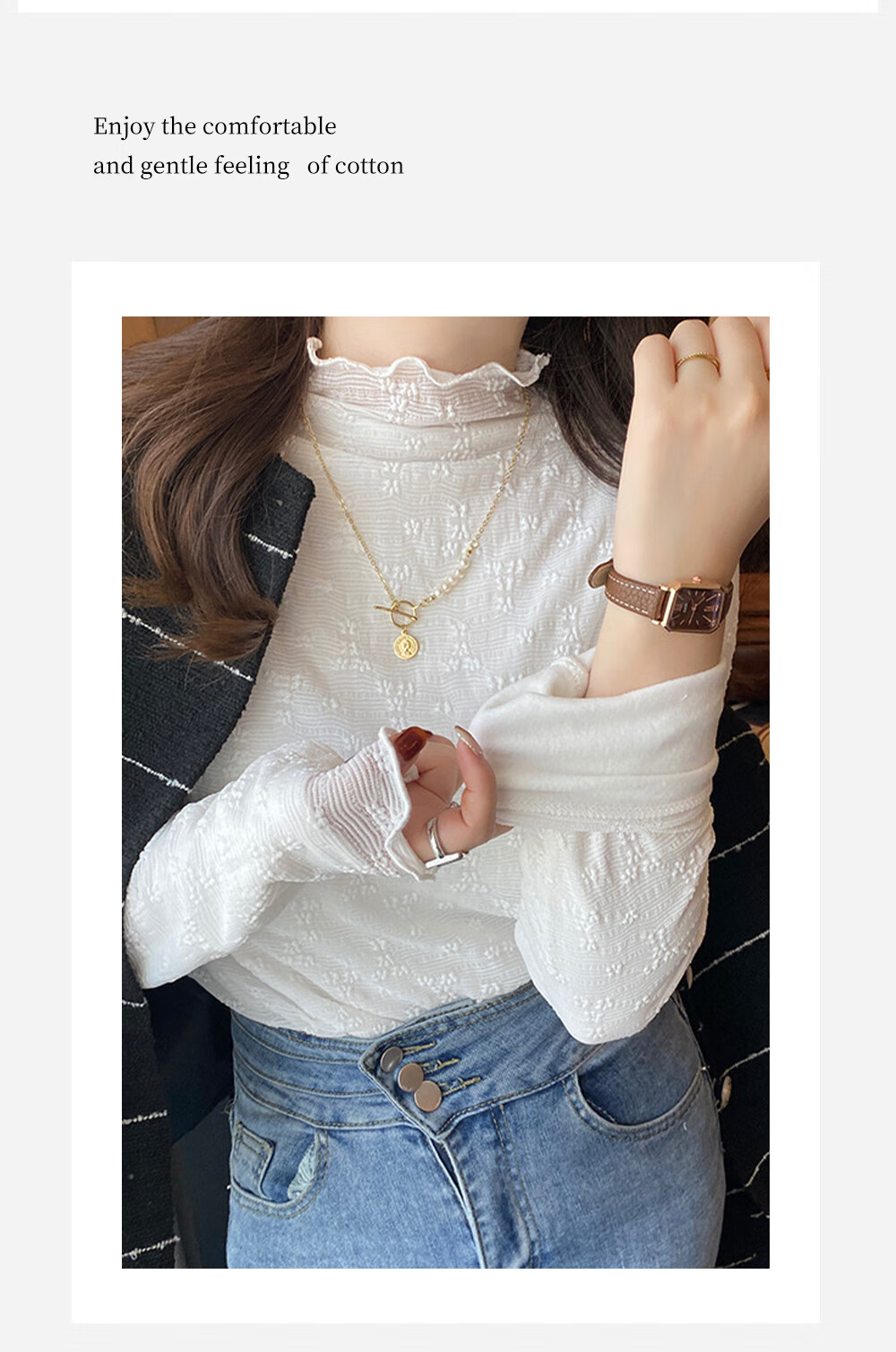 Modal Lace Base Layer Top for Women 2026 New Fleece Thickened Autumn Winter Half Turtleneck White Mesh Shirt White 11