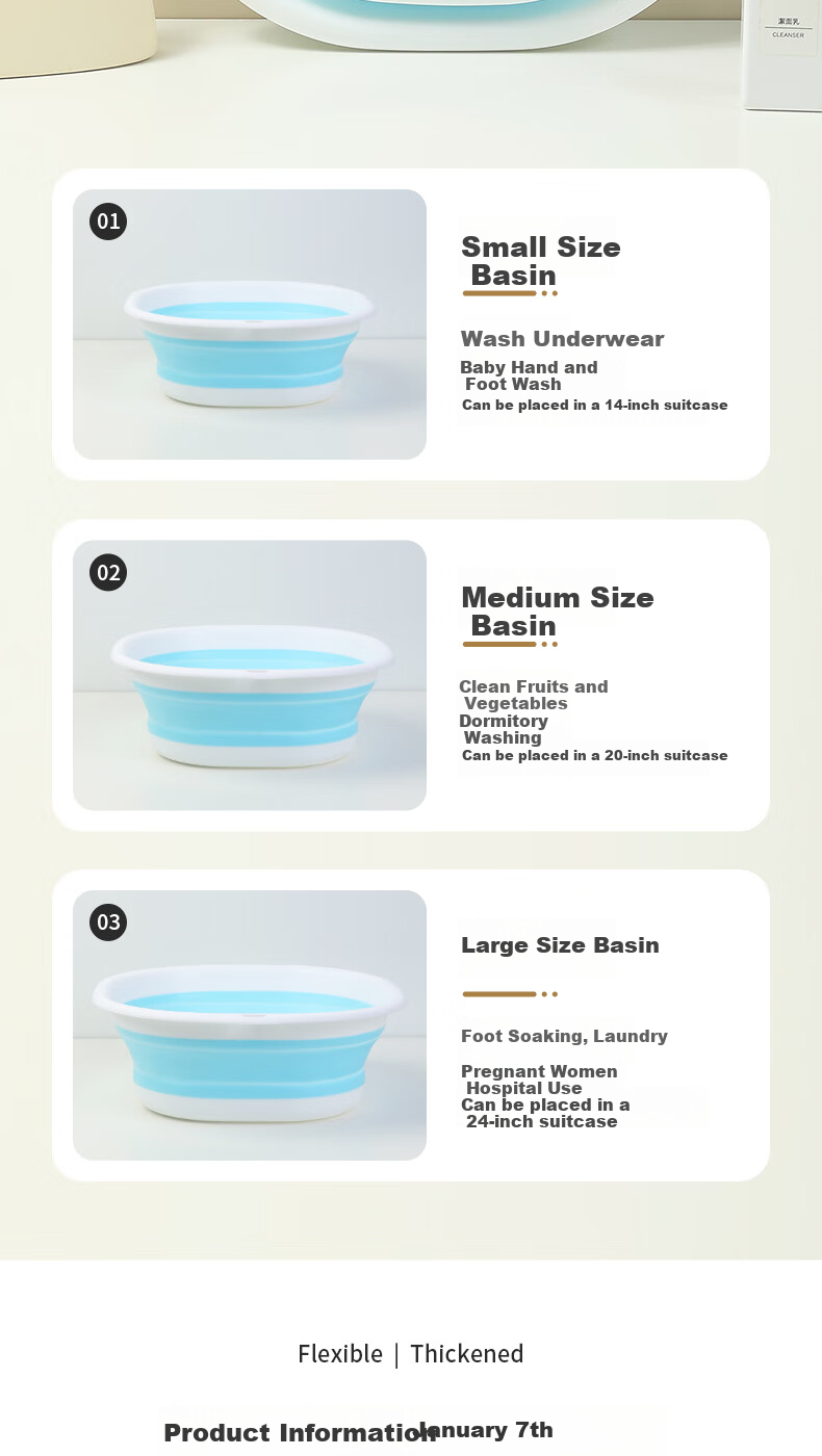 Grace Travel Folding Basin Face Washing Bowl for Business Trips, Home Use, Dormitory, Portable Travel Foot Soaking Basin Nordic Pink - Small Size 7