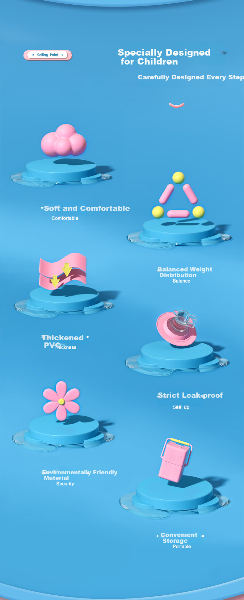 361° Kids Swimming Ring Life Buoy Beginner Swimming Equipment Underarm Press Inflatable Portable Swim Ring 2