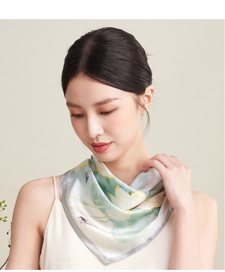 Shanghai Story Women's Silk Satin Small Square Scarf 100% Mulberry Silk Scarf Gift Box Birthday Present Tipsy Mist 5