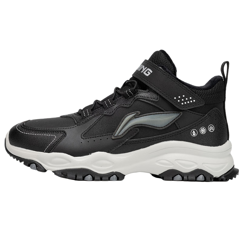 LI-NING Kids' Sports Cotton Shoes, Boys and Girls Fleece-Lined Warm Water-Repellent Shock-Absorbing Casual Sneakers