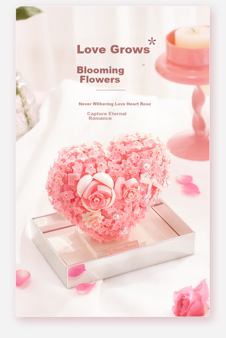 Weiji Flower Heart Building Blocks, 3D Flower Toy, Valentine's Day Gift, Children's Day Gift for Girls 4