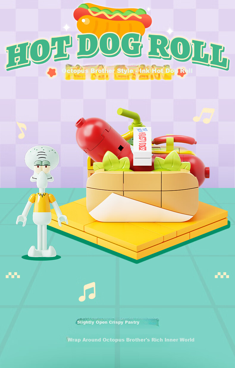 AREA-X SpongeBob Collaboration Blind Box Building Blocks Trendy Toy Assembly Birthday Gift, Bichi Bao Fast Food Delivery, 1 Box 5