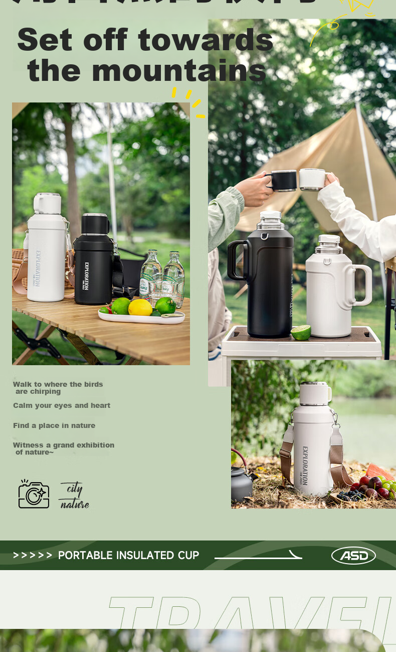 ASD Insulated Bottle, 316 Stainless Steel, Large Capacity Thermos, Car Cup, Water Bottle, Outdoor Travel Flask, Hot Water Thermos, Black 3