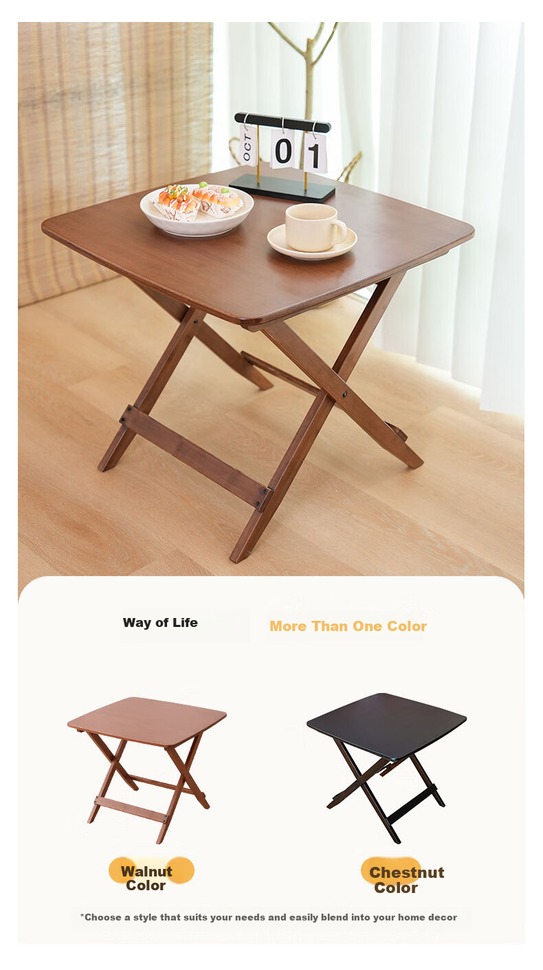 DuLu Folding Table, Compact Bamboo Dining Table for Home Use, Balcony Tea Table, Small Square Table, Outdoor Portable Table And Chairs 1