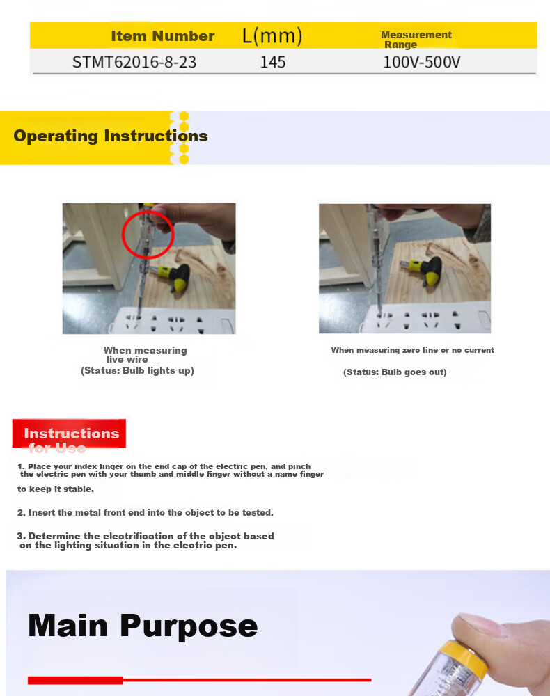 STANLEY Test Screwdriver, 100-500V/145mm, STMT62016-8 2