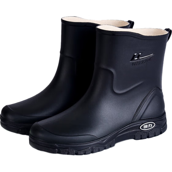 Warrior Men's Mid-Calf Waterproof Rain Boots Rubber Shoes Lightweight Chef Shoes H5388 Black Size 45