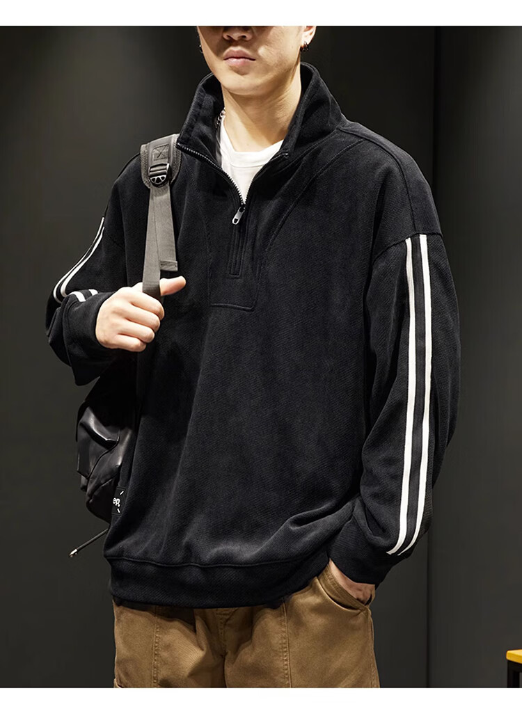 JEEP Men's Autumn Winter Corduroy Thickened Warm Loose Long Sleeve Zip-up Sweatshirt Dark Gray M 9