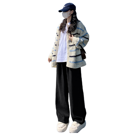 LangSha Women's Casual Pants 2025 Autumn Winter New Petite Fleece-Lined Wide-Leg Pants Korean Slimming High-Rise Velvet Trousers