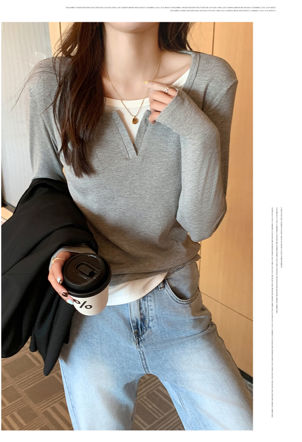 Modal Colorblock Layered Design Slim Fit Long Sleeve T-Shirt for Women New Slim Shoulder Slimming Top 13