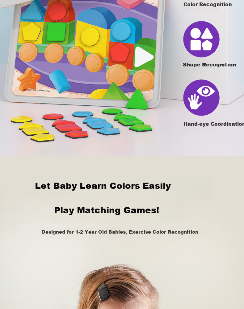 Pinwheel Tangram Magnetic Geometric Building Blocks Educational Puzzle Toy for Cognitive Development, Color And Shape Recognition for 2-Year-Olds, Disappearing Colors 2