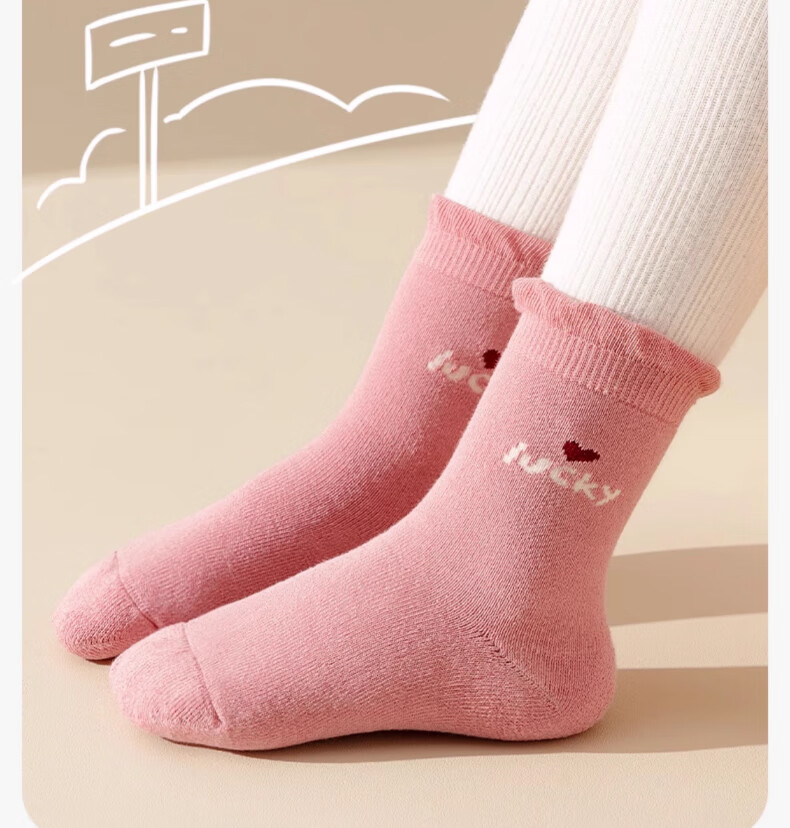 YUZHAOLIN 5 Pairs Girls' Autumn Winter Thickened Fleece Lined Mid-Calf Warm Socks for Children 8