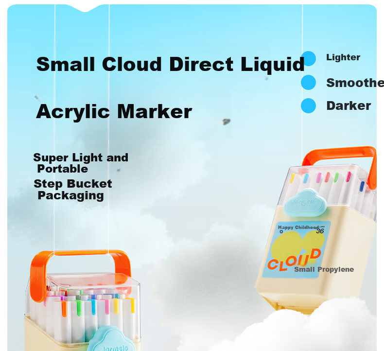 Meiletongnian Xiaoyunduo Direct Liquid Acrylic Markers, 36 Colors, Watercolor Pens, Non-Toxic And Washable, for Children, Kindergarten, Elementary School Students, Colorful Pens, Non-Translucent, Stackable Colors, Drawing Paint Pens, Painting Brushes 2
