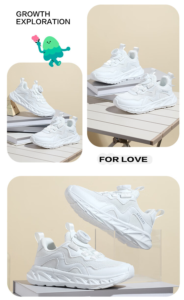 ABC KIDS Children's Sports Shoes Boys and Girls Outdoor Spring and Autumn White Breathable Running Shoes Size 30 1