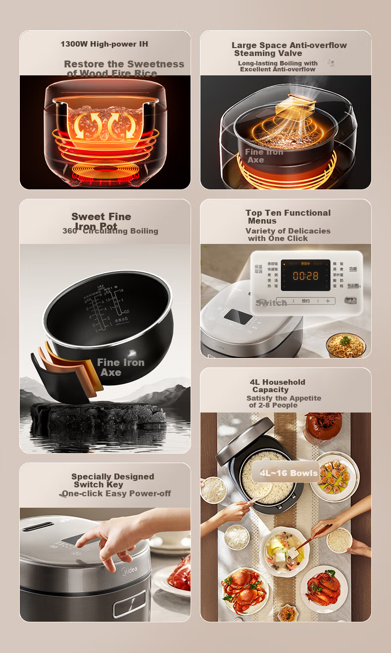 Midea Electric Rice Cooker Household High Power IH Induction Cooker Heating 4L Rice Cooker for 3-4-5-8 People Petal Series Same Model in Store MB-CFB4097H 2