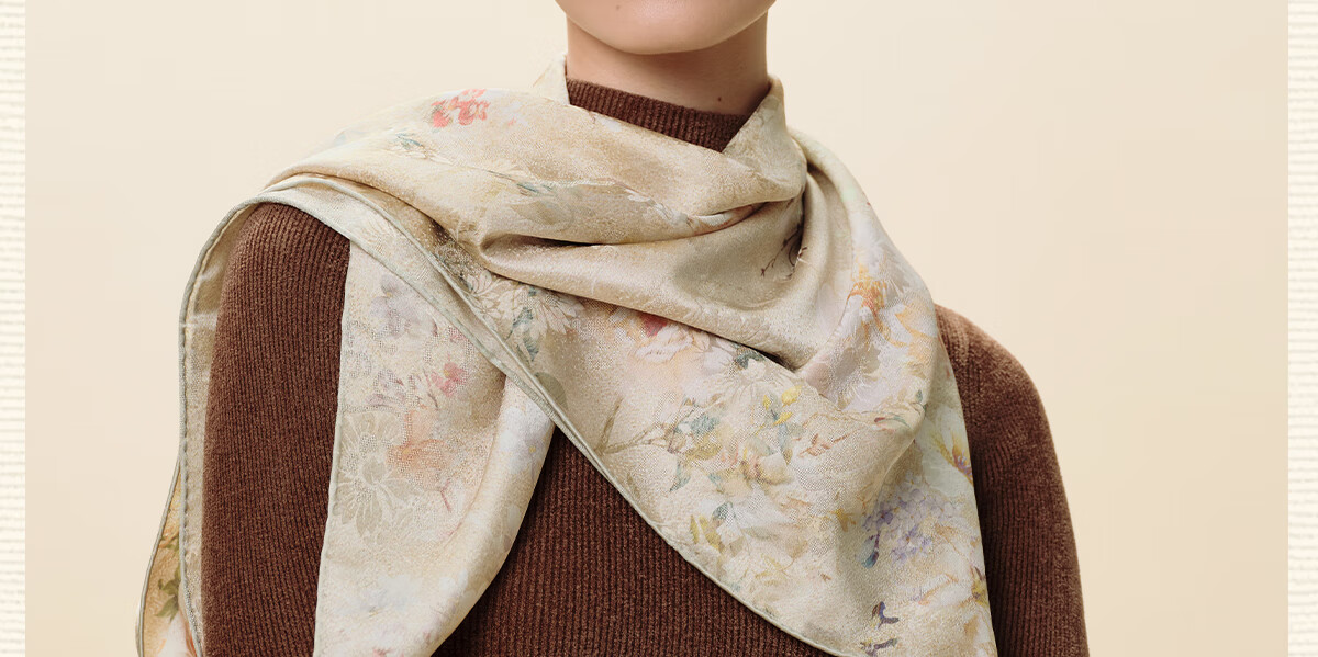 Wanshili New 100% Mulberry Silk Scarf Women Handmade 19 Momme Double-Sided Printed Square Shawl Dream Flower Letter 6