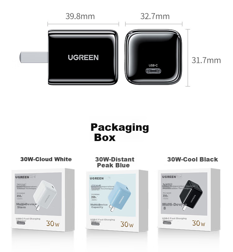 UGREEN 30W Charger GaN Adapter Compatible with Apple IPhone 18 Pro Max/17 Duo/16 DJI, PD20/27W Fast Charging for Phones, IPad, Type-C Quick Charge Plug 20