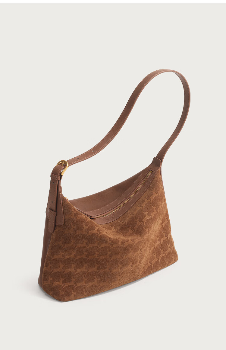 Mood First Layer Vegetable Tanned Leather Hobo Bag Brown Genuine Leather Large Capacity Suede Light Luxury Workplace Commuter Crossbody Bag for Women 7