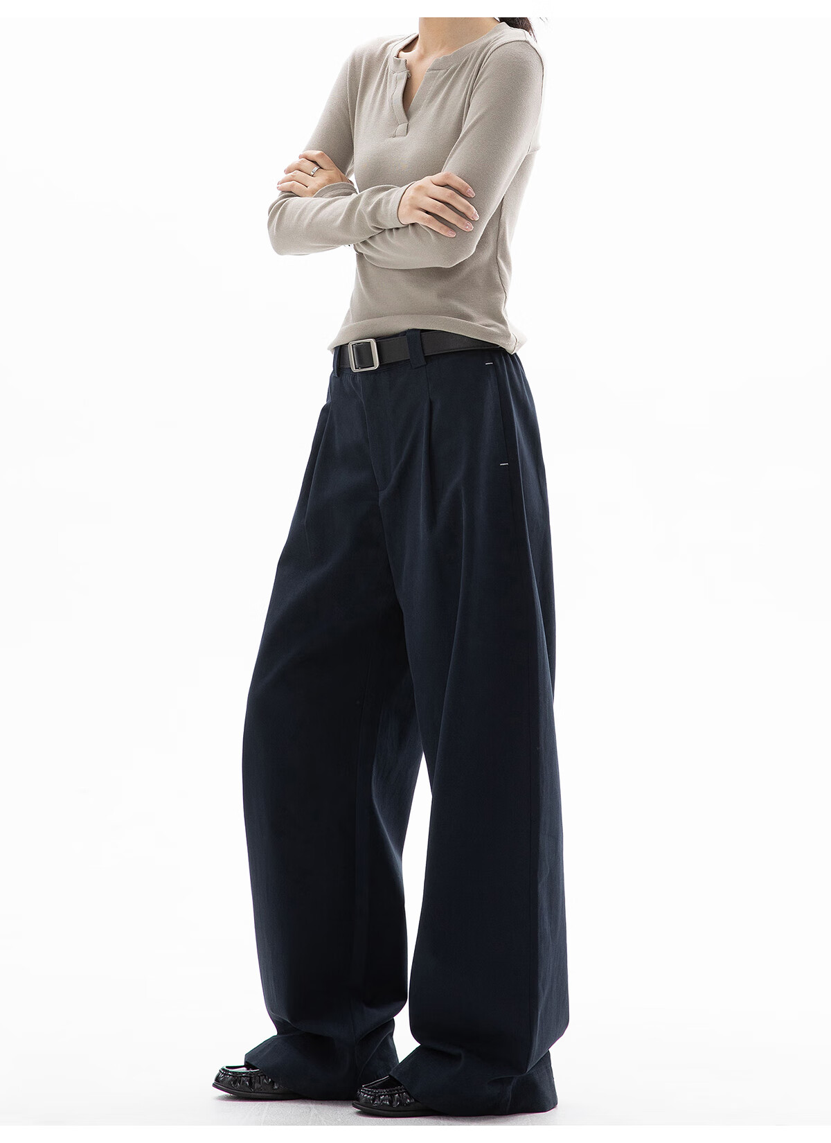 ICH MODE Women's American Style Straight-Leg Dress Pants Autumn Winter New Loose Wide-Leg Suit Trousers Casual Khaki Pants Khaki M 28