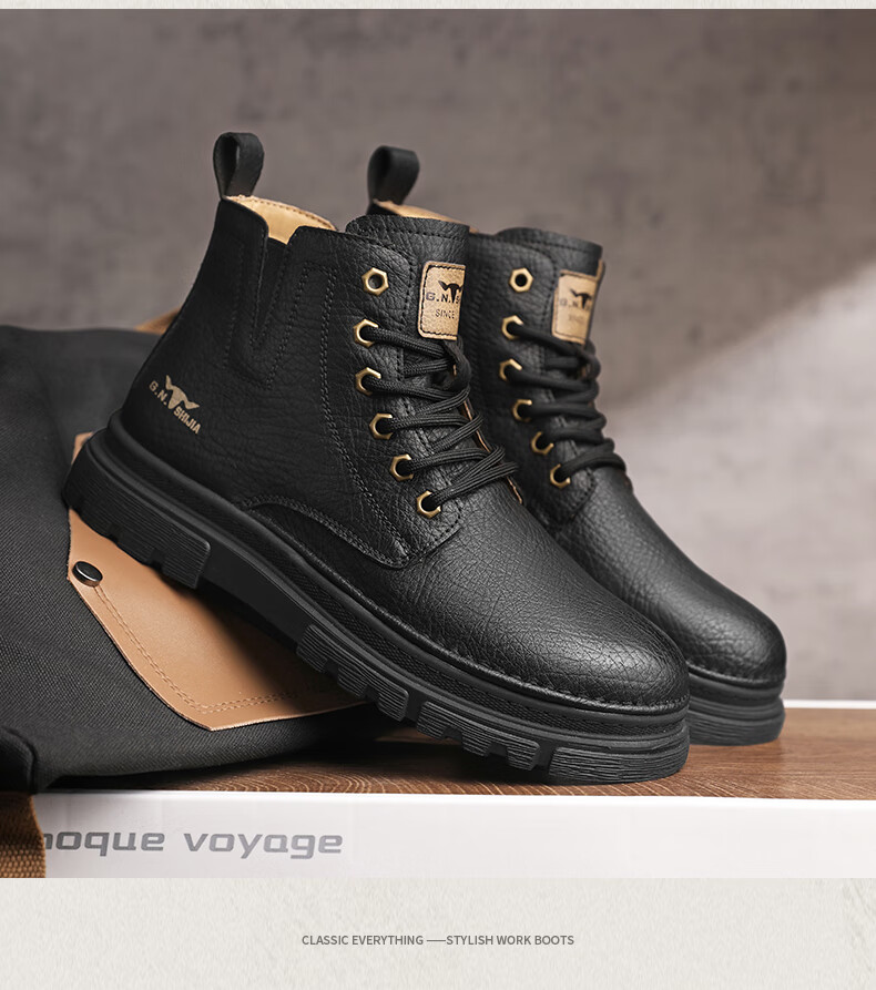 Bull Family Men's Boots Autumn Winter New British Retro Martin Boots Thick Sole Wear-Resistant Men's Work Boots Versatile Casual High-Top Shoes 16