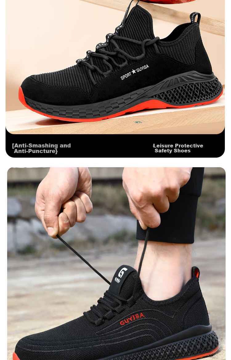 JUNBU Safety Shoes for Men, Summer Breathable Steel Toe Cap Puncture-Resistant Comfortable Work Site Shoes 9155 Size 42 5
