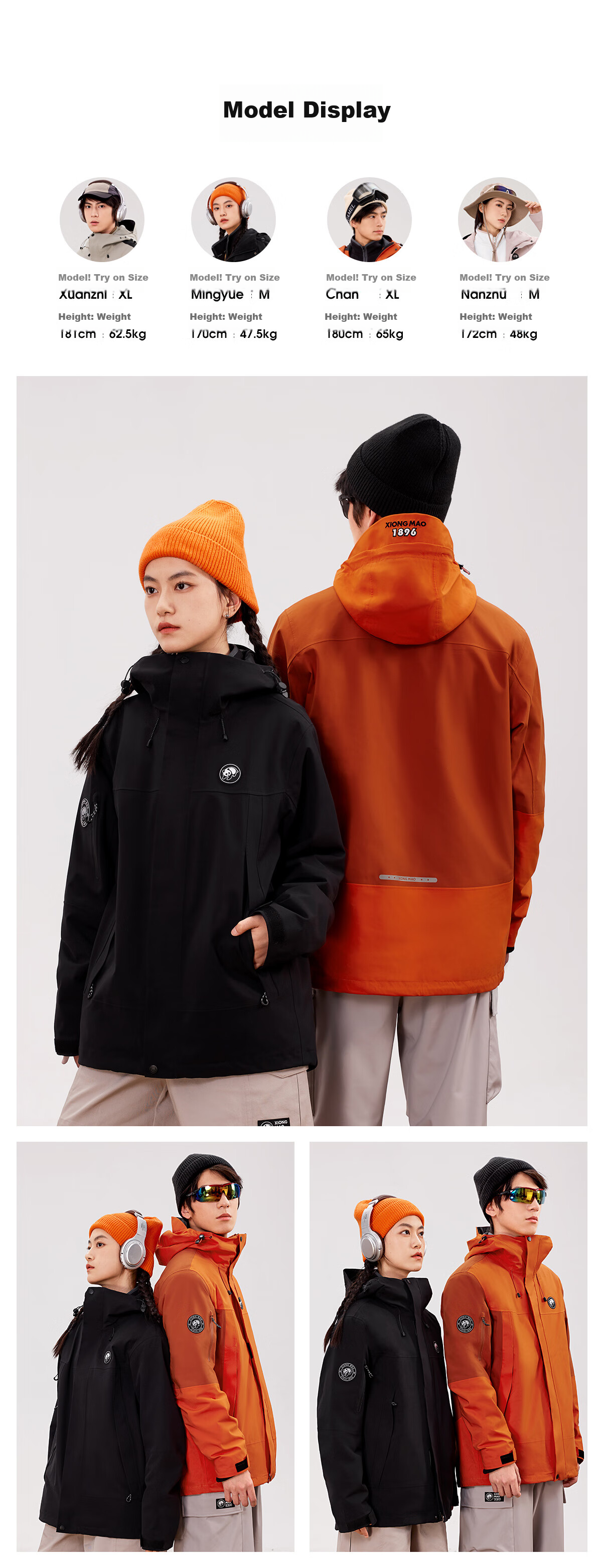 Xiongmao Zhang Yuxi Same Style Outdoor Three-In Jacket for Men And Women, Triple Protection Color-Block Hiking Coat, Gray/black, 2XL 13
