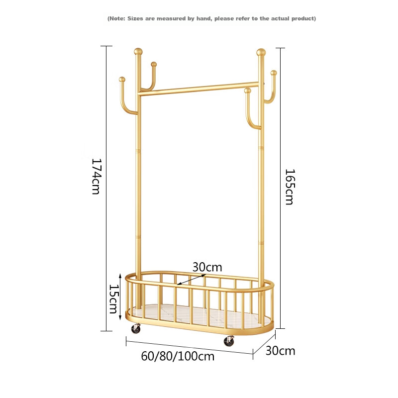 Huakaizhixing Clothes Drying Rack, Floor-Standing Bedroom Hanger, Balcony Drying Pole, Indoor Clothes Rack, Coat Stand, YJ92 Gold Color, 100 Cm