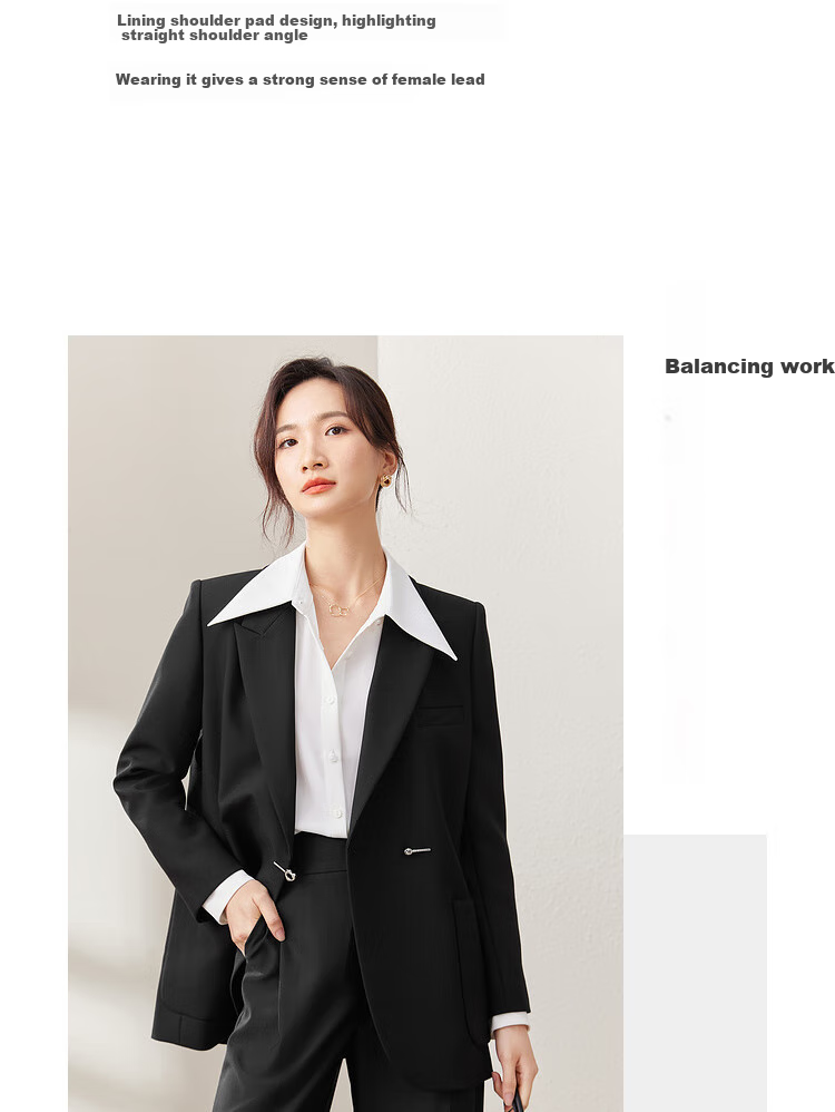 Sentubila Casual Commuter Blazer for Women, Spring And Autumn Loose Fit Jacket with High-End Style, Black, Size L 2
