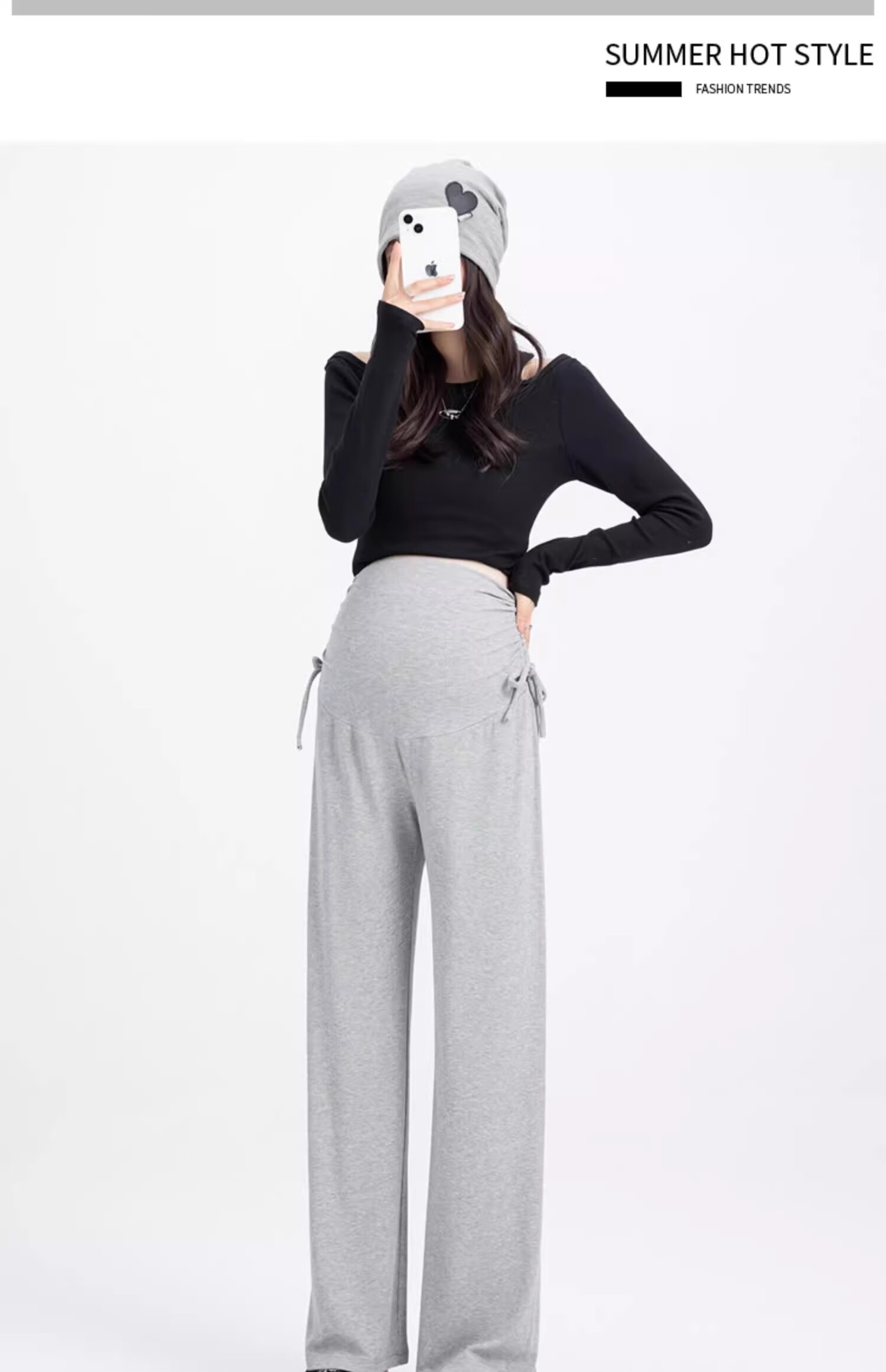 JOYNCLEON Maternity Summer Cotton Wide-Leg Pants Black M Jyk200502 28