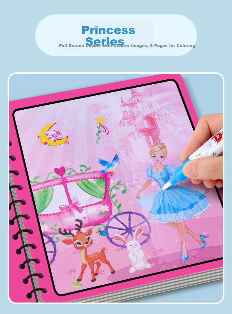 COOKSS Magic Water Drawing Book, Reusable Doodle Water Pen Book, Magic Coloring Dinosaur Toy for Boys And Girls, 6 Books 8