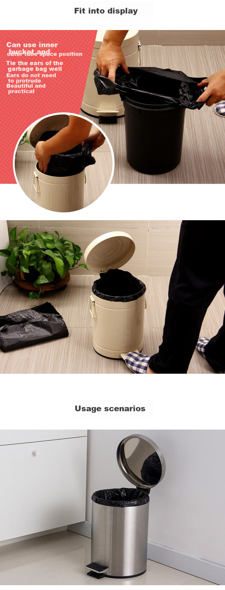 Ourunzhe Thick Black Vest-Style Garbage Bags, 30*60cm, 200 Count, 1.7 Microns, Handled for Home Use, 12L Trash Can Plastic Bags 6