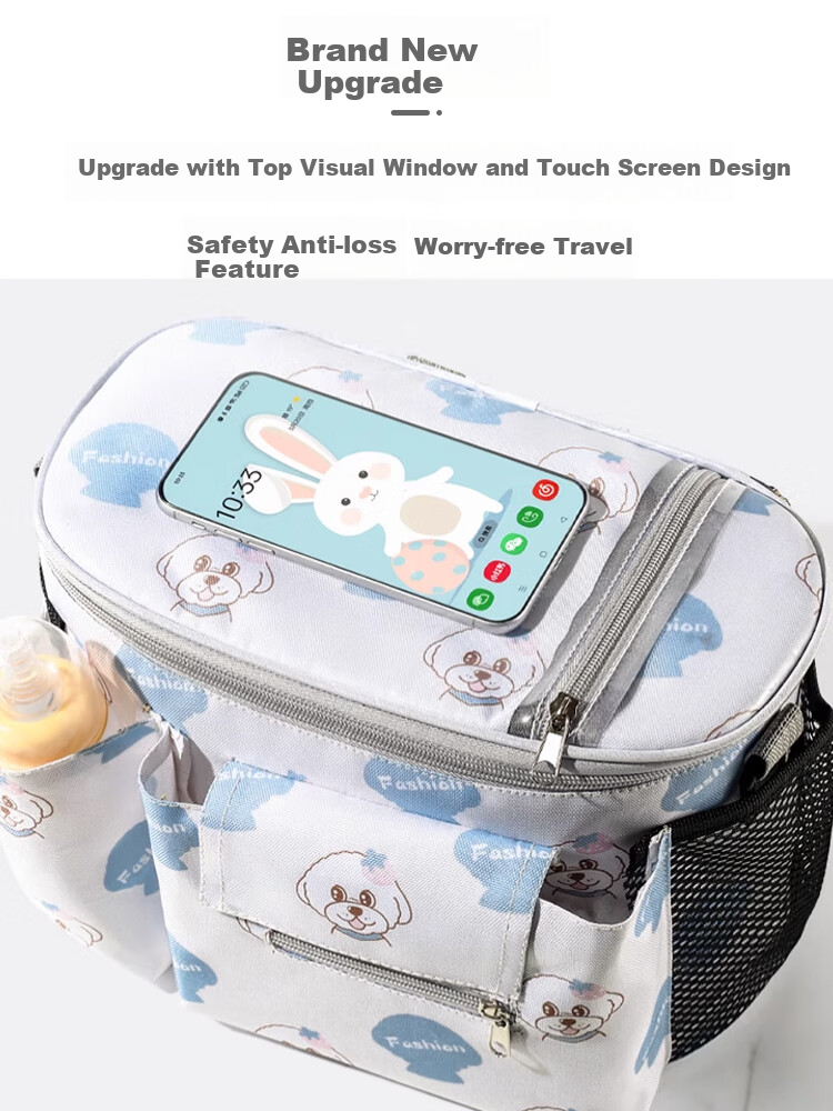 9I9 Baby Stroller Organizer Bag, Mommy Bag, Toddler Car Storage Pouch, Large Capacity Cartoon Design with Touchscreen Function for Outdoor Use 4