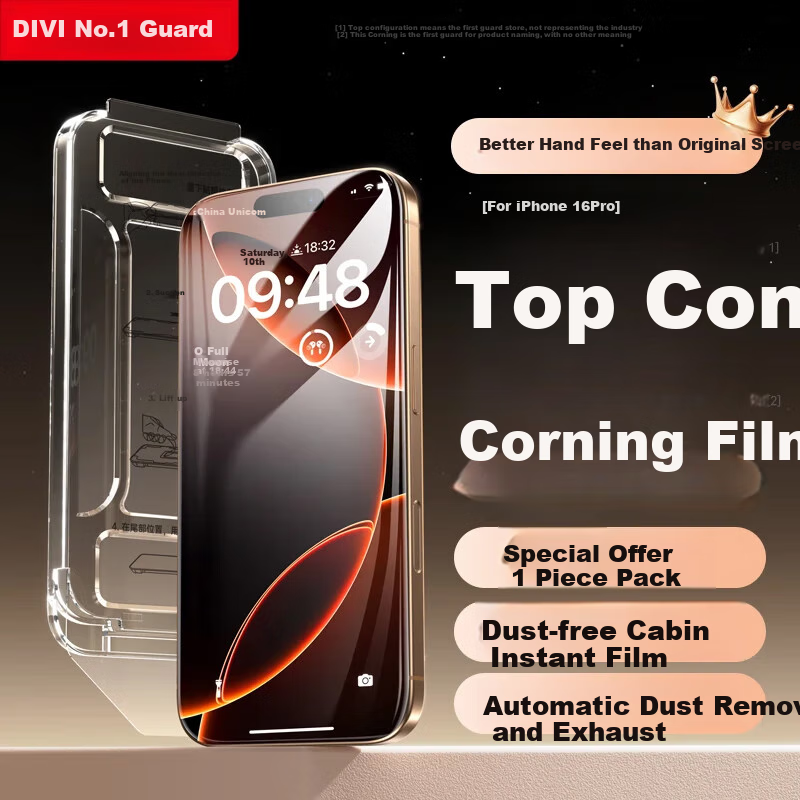 DIVI [Dust-Free Installation] Tempered Glass Screen Protector for IPhone 16 Pro, Full Coverage Anti-Drop Anti-Fingerprint Smooth Touch Feel Dust-Free No Black Edge 1 Piece