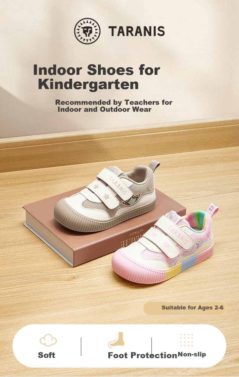 TARANIS Children's Shoes Kindergarten Indoor Shoes Boys Girls Casual Sneakers Non-Slip Soft Kids Shoes Pink/white 25 1