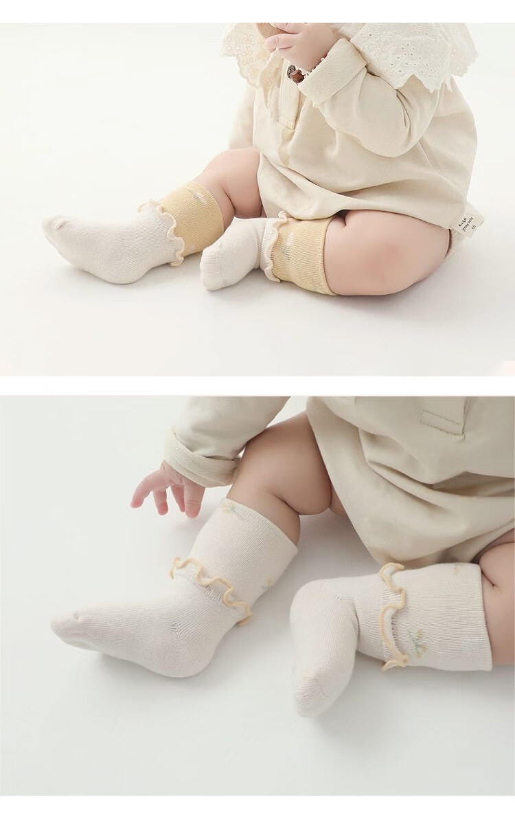 9i9 Newborn Baby Socks Autumn Winter Ribbed Non-Restrictive 4 Pairs Baby Toddler Socks Ruffled Mid-Calf Socks 0-1 Year 1