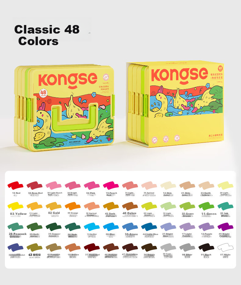 Kongse Acrylic Markers, 24 Colors, Dual-Tip Soft Tip, Watercolor Pens, Non-Translucent, Stackable, for Elementary School Students And Children, Washable, Non-Toxic Coloring Markers, Watercolor Pens, Gift, Back-To Essential 12